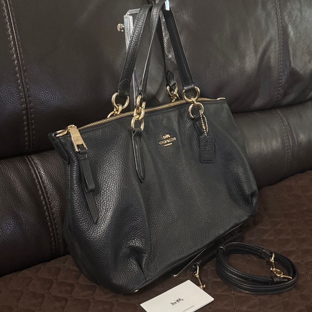 Coach Black Leather F30565 2-Way Tote Bag - Picture 7 of 15